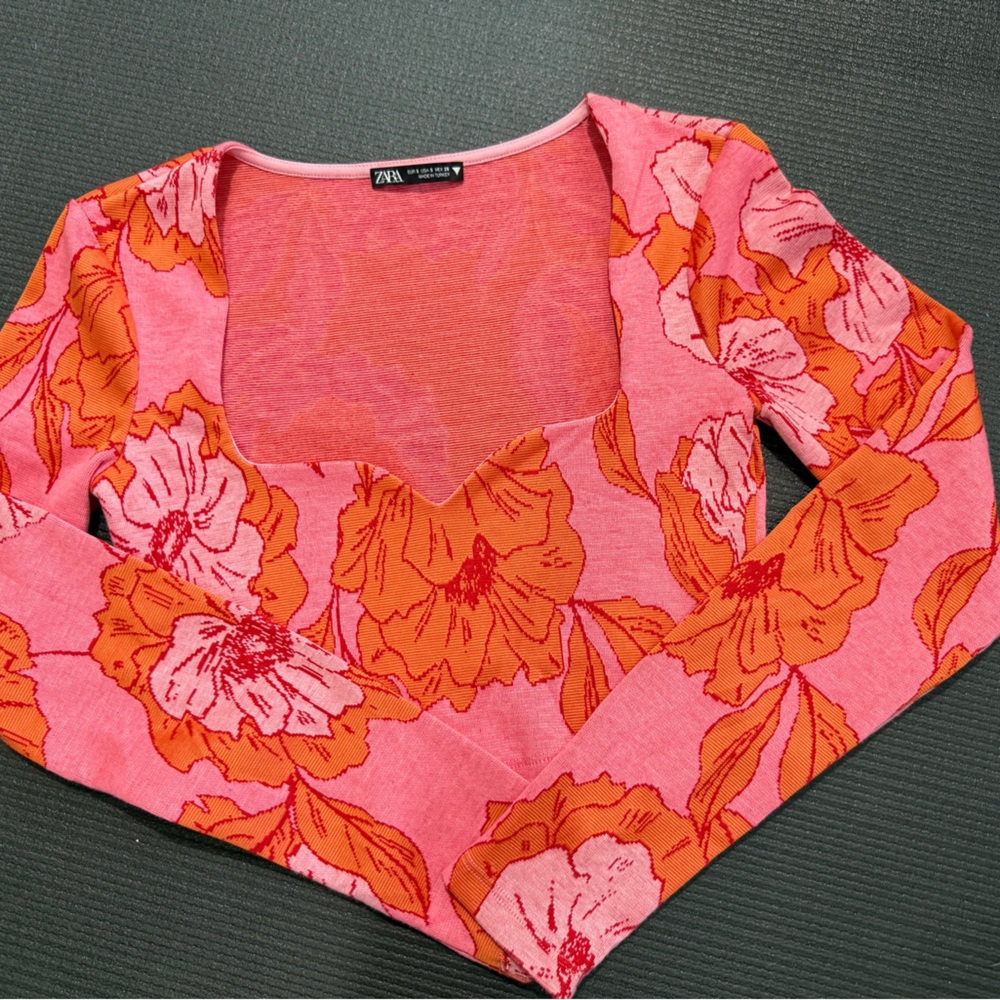 Zara Vibrant Coral Textured Top